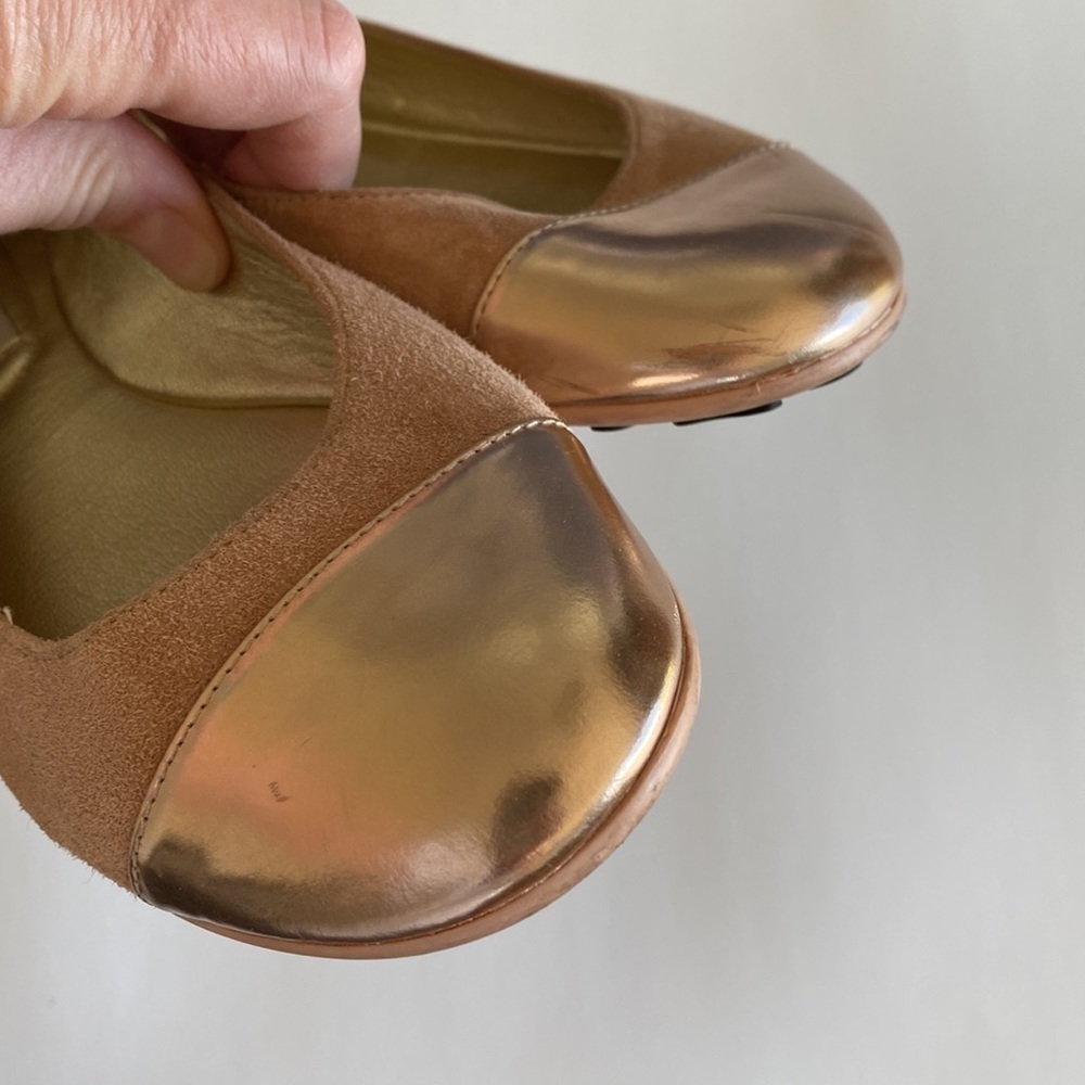 Jimmy Choo ballet flats women’s 37.5 pink/tan suede rose gold toe EUC - Picture 3 of 9